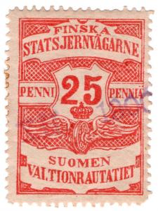 (I.B) Finland Railways : Parcel Stamp 25p (State Railway)