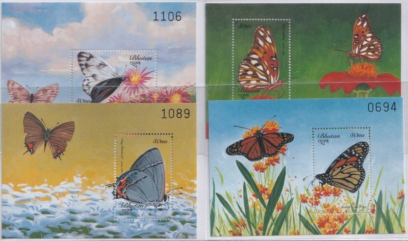 1999 BHUTAN SG: MS1405 BUTTERFLIES - 4 X UNMOUNTED MINT MINI SHEETS 