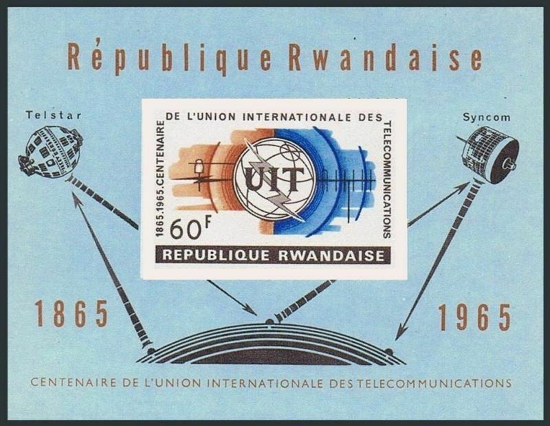 Rwanda 109-112,113 imperf,MNH. ITU-100,1965.Telstar,Syncom satellites.