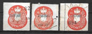 GB FISCAL REVENUE TAX STAMPS QV 1896, 3p, DIFFERENT ISSUE DATES