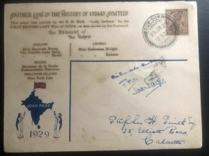 1929 Dum Dum India Airmail cover To Calcutta Lady Jackson Signed Aviation Histor