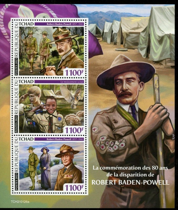 CHAD  2021 80th MEMORIAL OF BADEN POWELL SCOUTS SHEET MINT NEVER HINGED