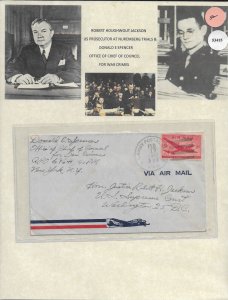 1947 Donald Spencer, APO 696A to Robert Jackson, Washington DC Nuremburg (53415)