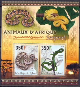 Djibouti 2013 Reptiles Snakes Sheet MNH