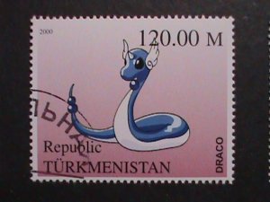 ​TURKMENISTAN -2000 LOVELY FAMPOUS POKEMON CTO FANCY POSTAL CANCEL VERY FINE