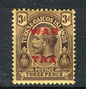 TURKS CAICOS; 1916-18 early GV War Tax Optd. issue Mint hinged 3d. value