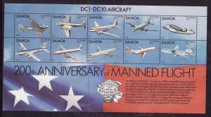 Samoa-Sc#591-Unused NH sheet-Planes-Manned Flight-1983-