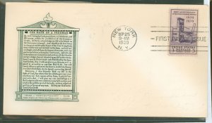 US 857 1939 3c Printing in the United States tercentenary (single) on an unaddressed fdc with a Ross first cachet.