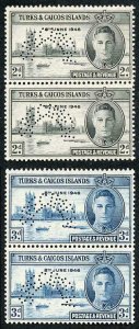 Turks and Caicos SG206s/7s 1946 Victory Set PERF SPECIMEN PAIRS U/M