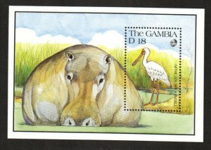 Gambia Stamp 1065  - African Spoonbill bird and Hippopatamus