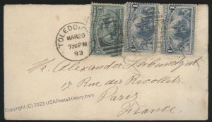 USA 1893 Columbian 1c 3c Sc230 232 Cover Paris France 112101