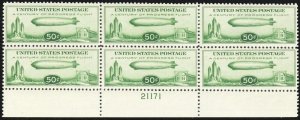 C18, Mint NH 50¢ VF Plate Block of Six Stamps CV $600 - Stuart Katz