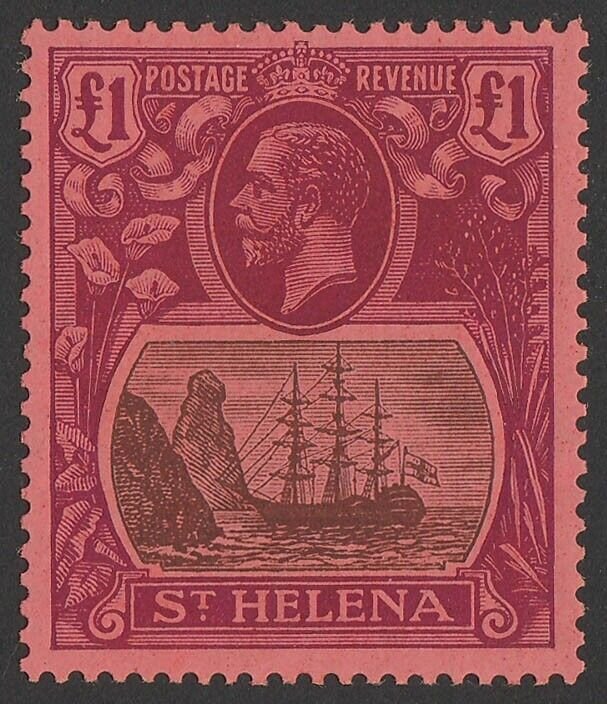 ST. HELENA 1922 KGV Ship £1 grey & purple on red. MNH **.