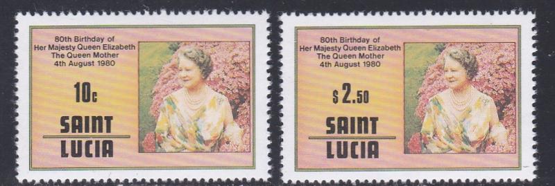 St. Lucia # 501-502, Queen Mothers 80th Birthday, NH, 1/2 Cat.