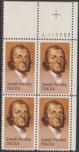 2038 Joseph Priestley Plate Block MNH