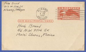 UXC1, 1951  4c Airmail postal card, Gun Order message, Minature Mauser