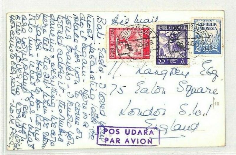 INDONESIA Surabaya *Bali Postcard* GB London 1954 {samwells-covers} CG147