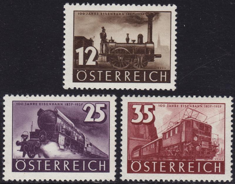 Austria - 1937 - Scott #385-387 - MNH - Train Locomotive Railway