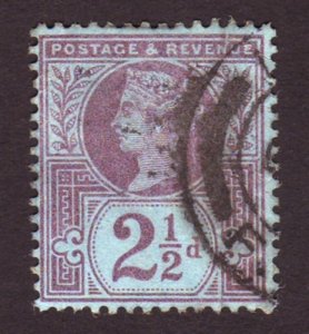 Great Britain 1887 Sc#114, SG#201 2-1/2d Queen Victoria USED.