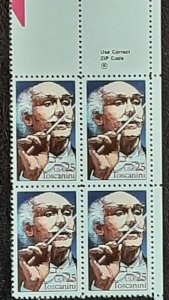 US Scott # 2411; 25c Toscanini; block of 4 from 1989; MNH, og; VF/XF centering