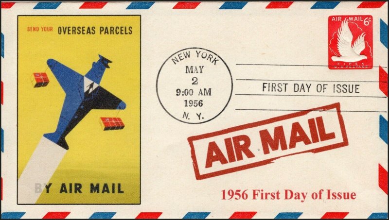 AO-UC25-3, 1956, Air Mail,  Add-on Cover, New York NY, First Day Cover, SC UC25,