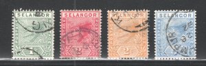 Malaya - Selangor, Scott #24-27   VF, Used, CV $7.80  ..... 5600004