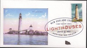 Set of 5 John Byrnes Printed FDCs for the 2013 New England Coastal Lighthouses