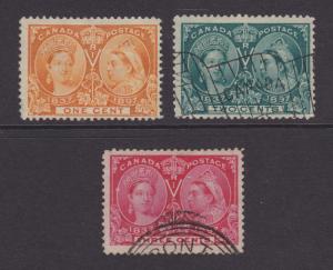 Canada Sc 51-53 used 1897 1c, 2c + 3c Jubilee issues F-VF