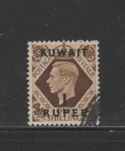 KUWAIT #79  1948  1r on 1sh   KING GEORGE VI SURCHARGED   F-VF  USED  f
