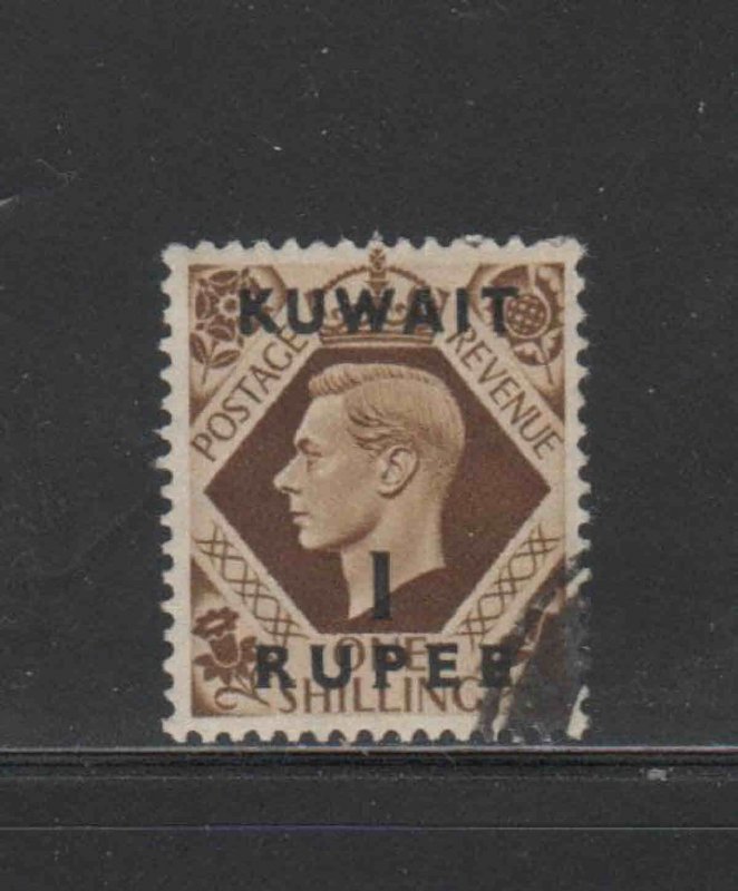 KUWAIT #79  1948  1r on 1sh   KING GEORGE VI SURCHARGED   F-VF  USED  f