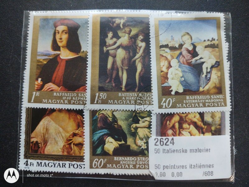 Paintings , Italian WW stamp accumulation,kiloware ,50 different used stamps