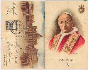 57275 - Vatican-POSTAL HISTORY:MAXIMUM CARD 1942-ARCHITECTURE-double card USED!-