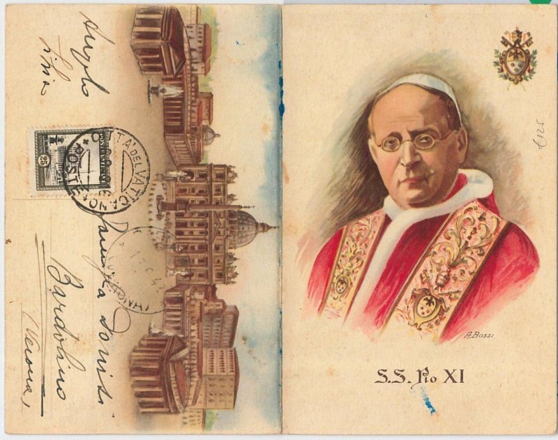 57275 - Vatican-POSTAL HISTORY:MAXIMUM CARD 1942-ARCHITECTURE-double card USED!-