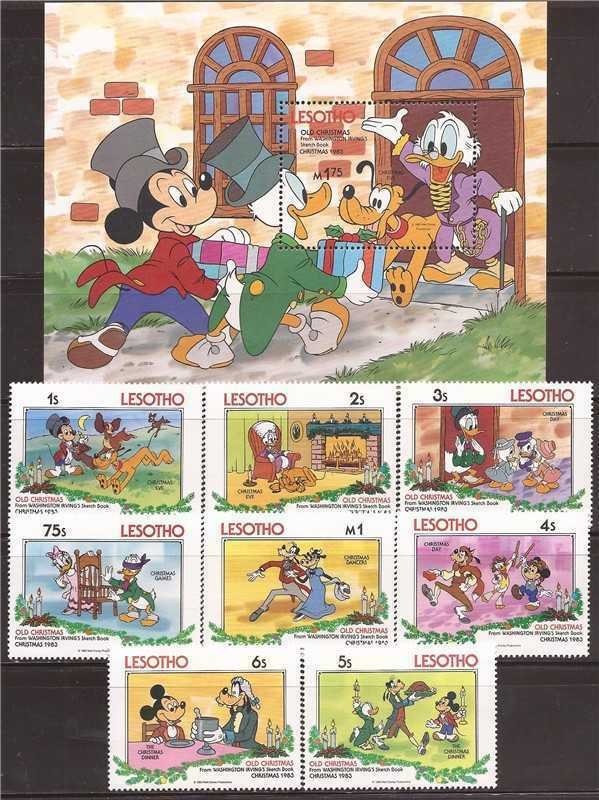 Lesotho - 1983 Disney Old Christmas - 8 Stamp Set + Souvenir Sheet #412-20