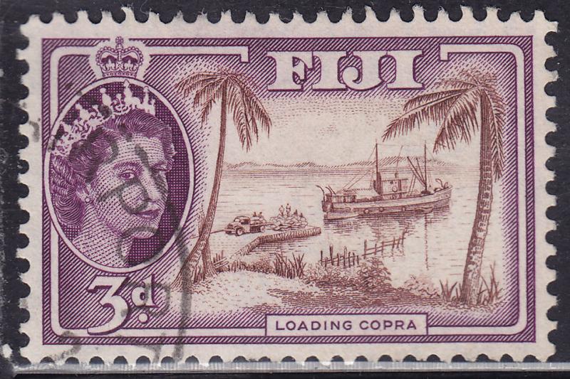 Fiji 152 USED 1956 Loading Copra On Ship, Palm Trees