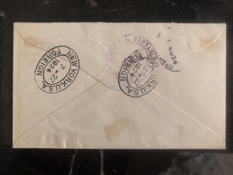 1924 Virgin Gorda British Virgin Island Registered Cover to Birmingham England