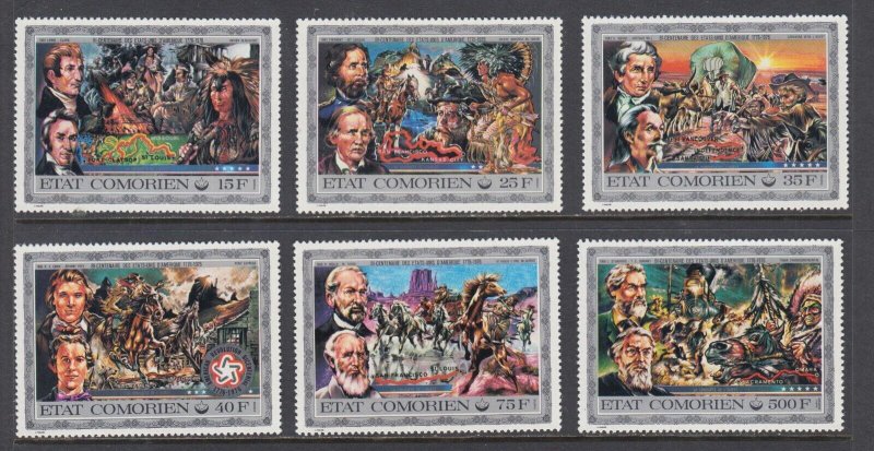 Comoro Islands Sc 165-170 MNH. 1976 US Bicentennial, cplt set, fresh, bright, VF