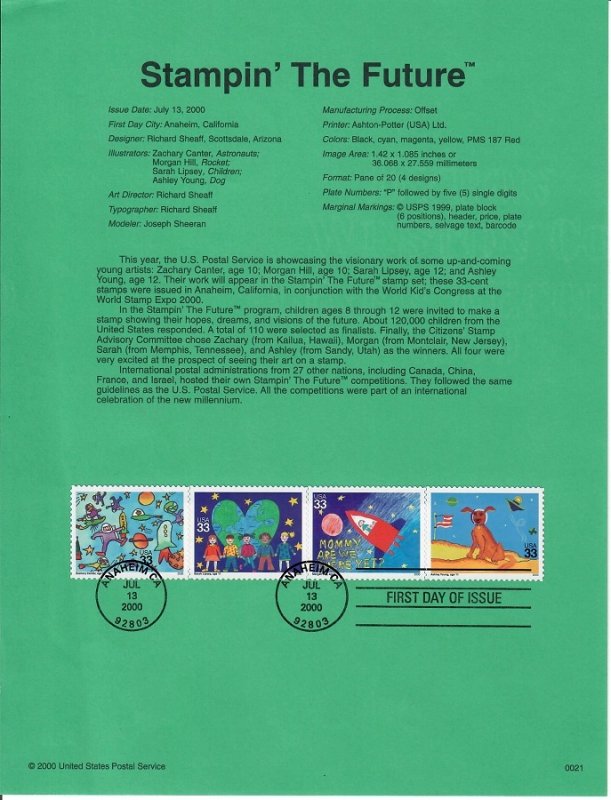 US SP1352 Stamping the Future Souvenir Page #3417a