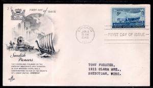 US 958 Swedish Pioneers Artcraft Typed FDC