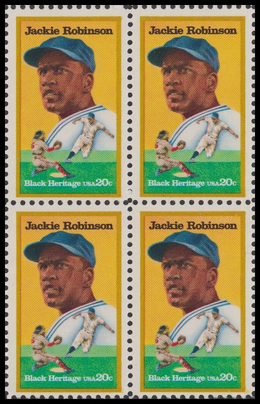 US 2016 Black Heritage Jackie Robinson 20c block (4 stamps) MNH 1982 