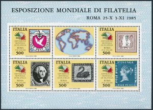 Italy 1652 sheet,MNH.Michel 1954-1958 Bl.2. ROME-1985:Stamp/stamp:Dove,Map,Swan.