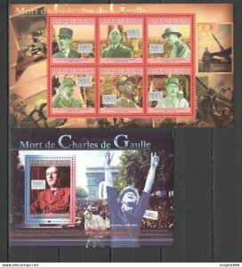 2010 Guinea Famous People World Leaders Charles De Gaulle Wwii 1Kb+1Bl ** Bc393