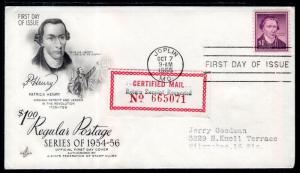 US 1052a Patrick Henry Artcraft Typed FDC