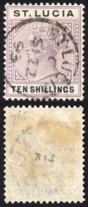 St Lucia SG52 10/- Dull Mauve and Black Cat 180 pounds