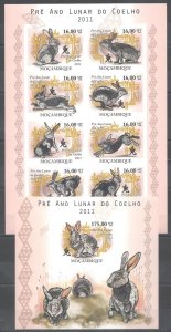 B0103 Imperf 2010 Mozambique Fauna Animals Lunar Year Of The Rabbit Bl+Kb Mnh