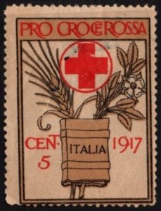 1917 Italy WW I Charity Poster Stamp 5 Centesimo Red Cross Unused