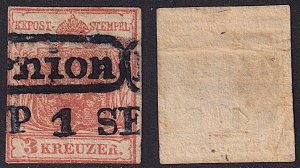 Austria - 1850 - Scott #3 - used - Type I - Paternion box pmk 90 Mueller points