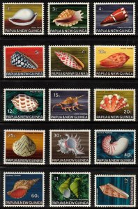 PAPUA NEW GUINEA 1968-69 Sea Shells; Scott 265-79, SG 137-51; MNH