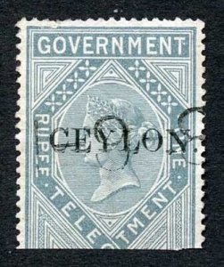 Ceylon Telegraph SGT4 1r India opt Ceylon with a Date cancel Cat 15