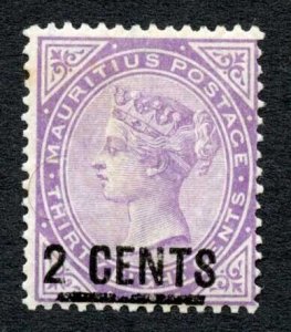 Mauritius SG116 2c on 38c Bright Purple Fine M/M Cat 170 pounds